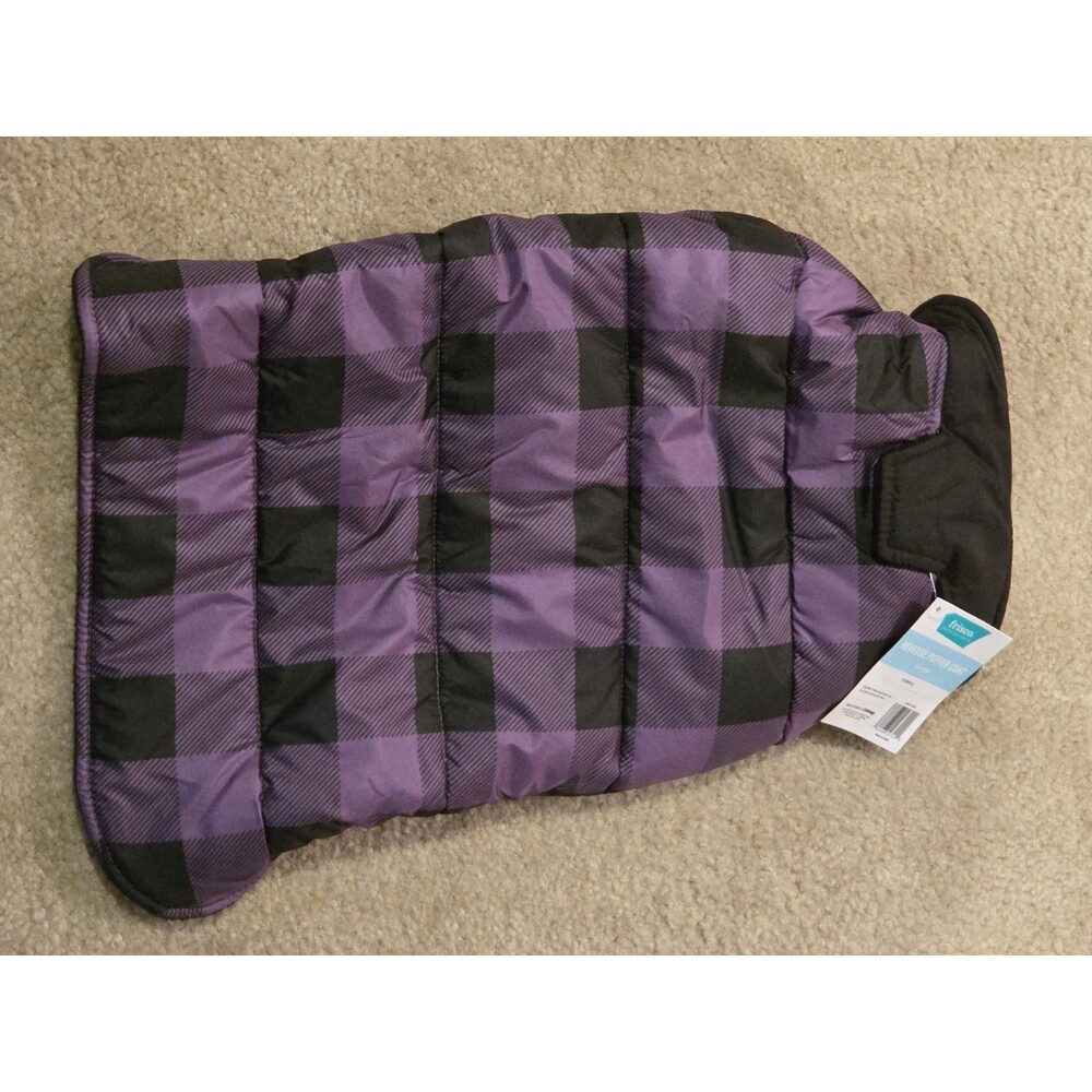 Frisco Reverse Puffer Coat Dog Jacket Purple/Black - Size Large
